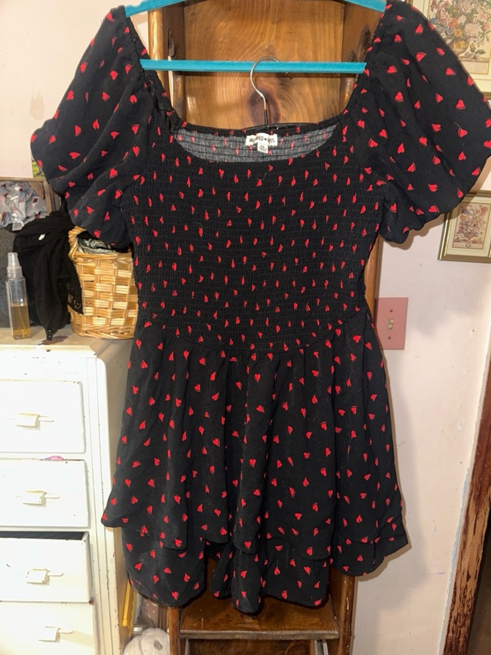 Inspired Hearts Black Romper with Red Heart Print